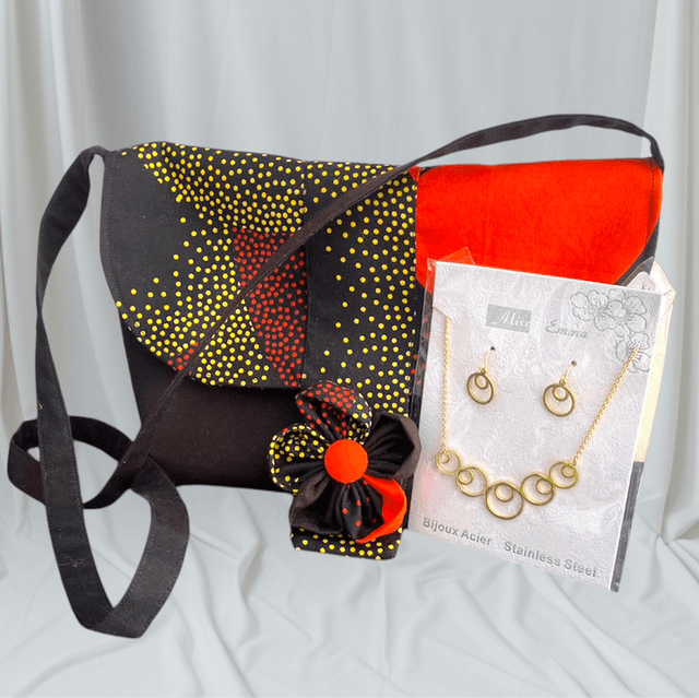 Sac bandoulière “Champagne” + parure acier doré