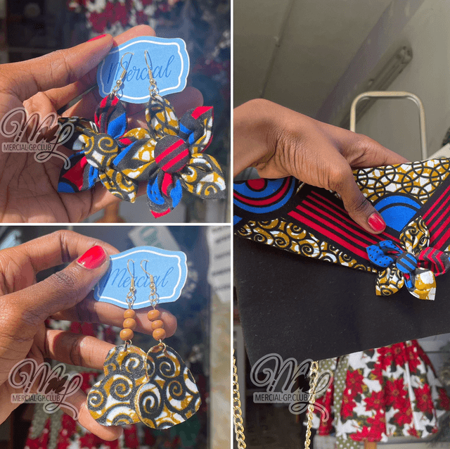 Parure 1 sac et 2 boucles d’oreilles en tissus wax