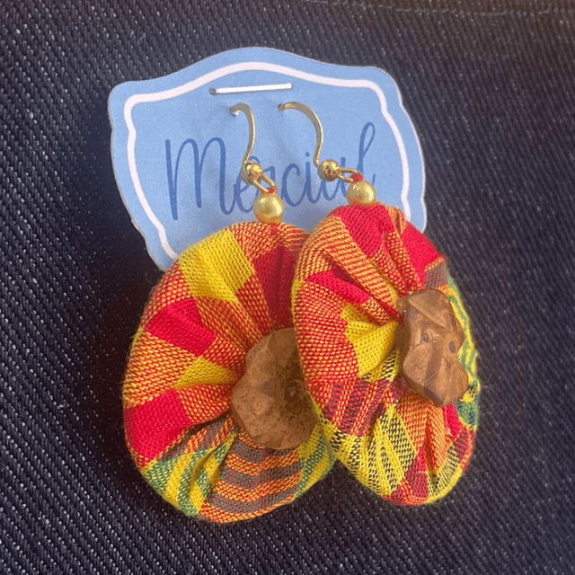 Pochette jeans et madras + boucles d’oreilles assorties